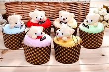 10 pcs/lot fiber cupcake Towel bear Shape Wedding New Year Christmas Gifts Novelty Items Gift + 1 bear keychian keyring 2024 - buy cheap