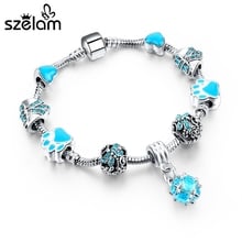 Szelam-pulseras de plata tibetana con cristales azules para mujer, joyería artesanal, pulseras y brazaletes con cadena de serpiente de amor, SBR160044 2024 - compra barato