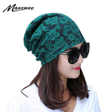 Spring Autumn Green Turban Bonnet Caps Women Fashion Lace Flower Thin Beanies Hat For Ladies Sckullies Gorros Mulheres Beanie 2024 - buy cheap