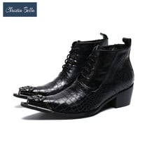 Christia Bella Winter British Snake Pattern Genuine Leather Men Ankle Boots Party Formal Boots Black Lace Up Man Dress Shoes 2024 - buy cheap