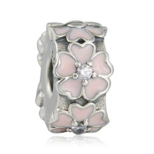 Pulseira cortadora prata esterlina 925, joia fina rosa esmaltada de flor rolha para pulseira pandora 2024 - compre barato