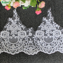 YACKALASI White Bridal Wedding Lace Appliqued Scalloped 3D Flower Embroidered Sewing Trims For Dress 21cm 2024 - buy cheap