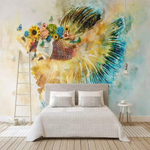 Tela de pared 3D personalizada, pintura a acuarela, Mural de mariposas, flores y peces dorados, papel tapiz para pared de sala de estar, decoración del hogar 2024 - compra barato