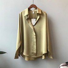 Blusa de seda de imitación con mangas largas de satén para Primavera, camisa elegante con cuello de pico para mujer, moda coreana, 2019 2024 - compra barato