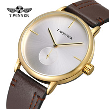 Fashion T-winner Top Brand Men Mechanical Watches Genuine Leather Strap Luxury Business Men's Black Case Dress Relogio Masculino 2024 - buy cheap