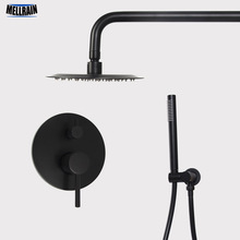 Grifo de ducha de lluvia ultrafino de latón de calidad, montaje en pared o techo de Set de ducha de baño negro, manguera de PVC de 8/10/12 pulgadas 2024 - compra barato