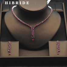 HIBRIDE New Design Red Cubic Zircon Stone Women Jewelry Sets For Bridal Wedding Necklace Earrings Set Parure Bijoux Femme N-277 2024 - buy cheap