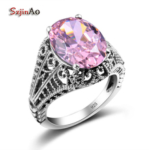 Модное женское кольцо Szjinao kpop с розовым кристаллом, ювелирные изделия из стерлингового серебра 925 пробы, винтажные Свадебные Кольца для вечерние, Большая распродажа 2024 - купить недорого