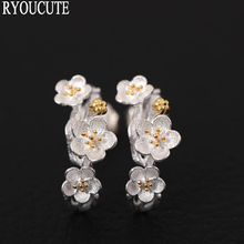 Wholesale Fashion Silver Color  Plum Flower Earrings for Women Bijoux Korean Earrings Wedding Jewelry Brincos Pendientes 2024 - buy cheap