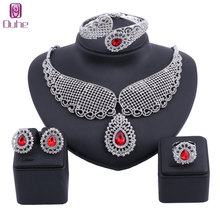 Conjunto de joias estilo africano para mulheres, conjunto de joias estilo dubai indiano em cristal para casamento e colar em prata 2024 - compre barato