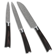 Xyj marca Belleza Cocina 7Cr17 venas cuchillos de acero de alto carbono 5 pulgadas santoku utilidad 3.5 pulgadas paring cuchillo pakka madera mango 2024 - compra barato
