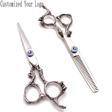 6" 17.5cm Customize Logo 440C Shiny Salon Hair Scissors Hairdressing Scissors Cutting Shears Thinning Shears Dragon Handle C9003 2024 - buy cheap