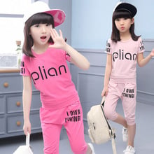 2022 Fashion Set Summer Children Clothing Set Girls Clothing Sets Casual Short-Sleeve Top Set Color Pink / Rose Red 2024 - buy cheap