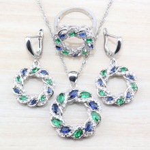 Conjunto de joias cor prata zircônia cúbica azul, verde e única, conjunto de joias para mulheres, tamanho 6/7/8/9/10, caixa t295 2024 - compre barato