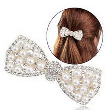 2016 New Cheap Crystal Bow Cute Imitation Pearl Hairpin Headdress Hair Accessories Fashion Jewelry Accessories For Women 2024 - buy cheap