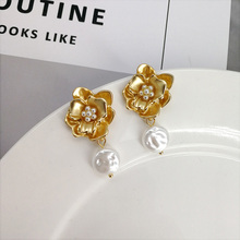 WTLTC Gold Color Metal Flower Dangle Earrings for Women Bridal Wedding Floral Earrings Drop Pearls Earrings Boho Jewelry Brincos 2024 - buy cheap