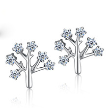 Personality 925 Sterling Silver Tree Earrings Cubic Zirconia Crystal Leaf Stud Earrings Brincos Piercing Bride Jewelry 2024 - buy cheap