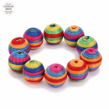LINSOIR 10pc Round Natural Wood Beads Mix-color 19mm Rope Wood Beads Loose Spacer Big Hole Beads for Kids DIY Jewelry Findings 2024 - buy cheap