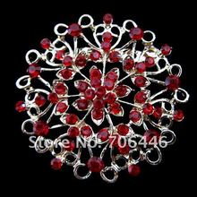 2.5" Red Rhinestone Crytal Diamante Flower Brooch Party Prom Pins 2024 - buy cheap