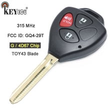 KEYECU-Reemplazo de llave remota de 3 botones para Toyota, Chip 4D67/ G, FCC: GQ4-29T, 315MHz, Fob, Toyota 43, Avalon, Corolla Matrix, Venza 2024 - compra barato