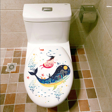 Виниловый подводный мир Дельфин Животное наклейка на унитаз s фон для ванной комнаты Туалет комната Домашний Декор наклейки водостойкая Настенная Наклейка 2024 - купить недорого