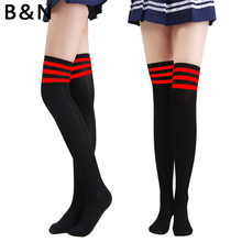 B&N Elastic Stockings Lingerie Pantyhose Mesh Skin Women's Thigh High Stocking Long Sexy Black Japan Style Stripe Cosplay Cloth 2024 - buy cheap
