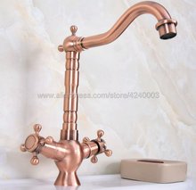 Antique Red Copper Basin Faucets Bathroom Sink Faucet Double Handle Deck Mounted Hot and Cold Water Single Hole Mixer Tap Knf618 2024 - buy cheap