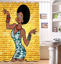 Cortina de cabelo afro feminina étnica, para chuveiro com manchas de ouro personalizadas à prova d'água em tecido de poliéster, para decoração de banheiro, conjunto de ganchos 2024 - compre barato