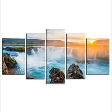 5 Panels Waterfall Painting Canvas Wall Art Landscape Oil Painting Framed Waterfall Canvas Prints Art for Living Room Wall Decor 2024 - buy cheap