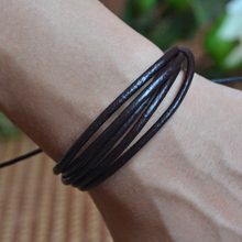 Handmade bracelet multi-layer popular new couple models black real leather  charm bracelets #EZ324 2024 - buy cheap