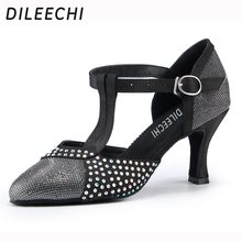 DILEECHI rhinestone latin dance shoes women black gold closed toe spring or Autumn Ballroom dancing shoes 7.5cm high heel 2024 - buy cheap