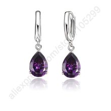 Purple Water Drop Shining CZ 925 Sterling Silver Hoop Earrings Fashion Earrings For Women 925 Lever Back 2024 - buy cheap