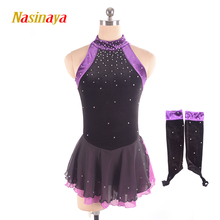 Figure Skating Costume Dress Customized Competition Ice Skating Skirt for Girl Women Kids Gymnastics Performance Black Purple 2024 - buy cheap
