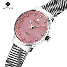 Женские Водонепроницаемые часы WWOOR, брендовые ультратонкие кварцевые наручные часы с сетчатым браслетом из нержавеющей стали, модные повседневные часы 2024 - купить недорого