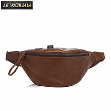 New Quality Leather men Casual Fashion Brown Travel Fanny Waist Belt Bag Chest Pack Sling Bag Design Phone Case Pouch Male 201 2024 - buy cheap