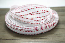 50 Yards/lot  3/8" 9-10mm of double-sided white red striped Grosgrain ribbon fit  diy accessories 2024 - buy cheap