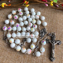 8mm ceramic white ab coating glass bead rosary necklace fatima centerpiece and cross pendant 2024 - buy cheap