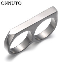 Anillo de dos dedos Vintage para hombre, sortija de acero inoxidable, estilo Punk, a la moda 2024 - compra barato