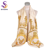 [BYSIFA] Beige Gold Silk Scarf Shawl Women Oversize Satin Silk Square Scarves Wraps Autumn Winter Muslim Head scarf  135*135cm 2024 - buy cheap