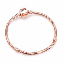 Hot Sale 17-21cm Rose gold Love clip Snake Chain Fit Original Bracelet Charm DIY Bead Bangles Jewelry For Men Women CL002 2024 - buy cheap