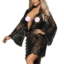 Sexy Lingerie Black Transparent Lace Bathrobe Sexy Nightgown Plus Size Lingerie Sexy Hot Erotic Babydoll Sex Costumes Intimates 2024 - buy cheap