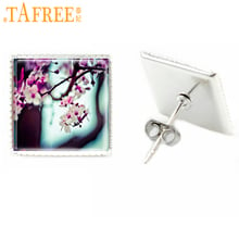 TAFREE new arrival colorful flowers square stud earrings for women    glass animal stud earrings bijoux jewlery E459 2024 - buy cheap