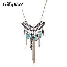 LongWay National style Jewelry Leaf Collar Maxi Necklaces & Pendants Long Chain Silver Color Necklace For Women SNE160040 2024 - buy cheap