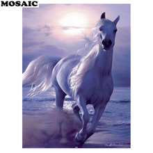 Mosiac decoration full drill square/round 5d diy diamond painting white horse picture diamond embroidery cross stitch animal 2024 - buy cheap