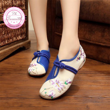 New Fashion Chinese Style Old Peking Flats Mary Janes Soft Sloe Elegant Blue and White Embroidery Casual Dance Cloth Shoes Woman 2024 - buy cheap