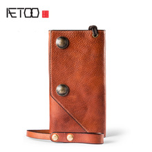 AETOO Men's wallet long leather card bag multi-card retro handmade cowhide wallet young man personality money clip Wallet 2024 - buy cheap