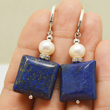 Jóias encantadoras da festa de aniversário do presente feminino, pérola de água doce natural 20x20mm azul lapis s925 silvers balançar brincos 2024 - compre barato