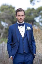 Novo azul real ternos de casamento para roupas masculinas 3 peças conjunto terno masculino negócio moda terno jaqueta + calça colete 2024 - compre barato