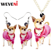 WEVENI Acrylic Pink Chihuahua Dog Jewelry Sets Earrings Necklace Pendant Cartoon Cute Animal Gifts For Women Girls Pet Wholesale 2024 - buy cheap