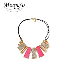 Moonso  2016 new fashion black  leather Jessica Alba short necklaces & pendants chain for women X607 2024 - buy cheap